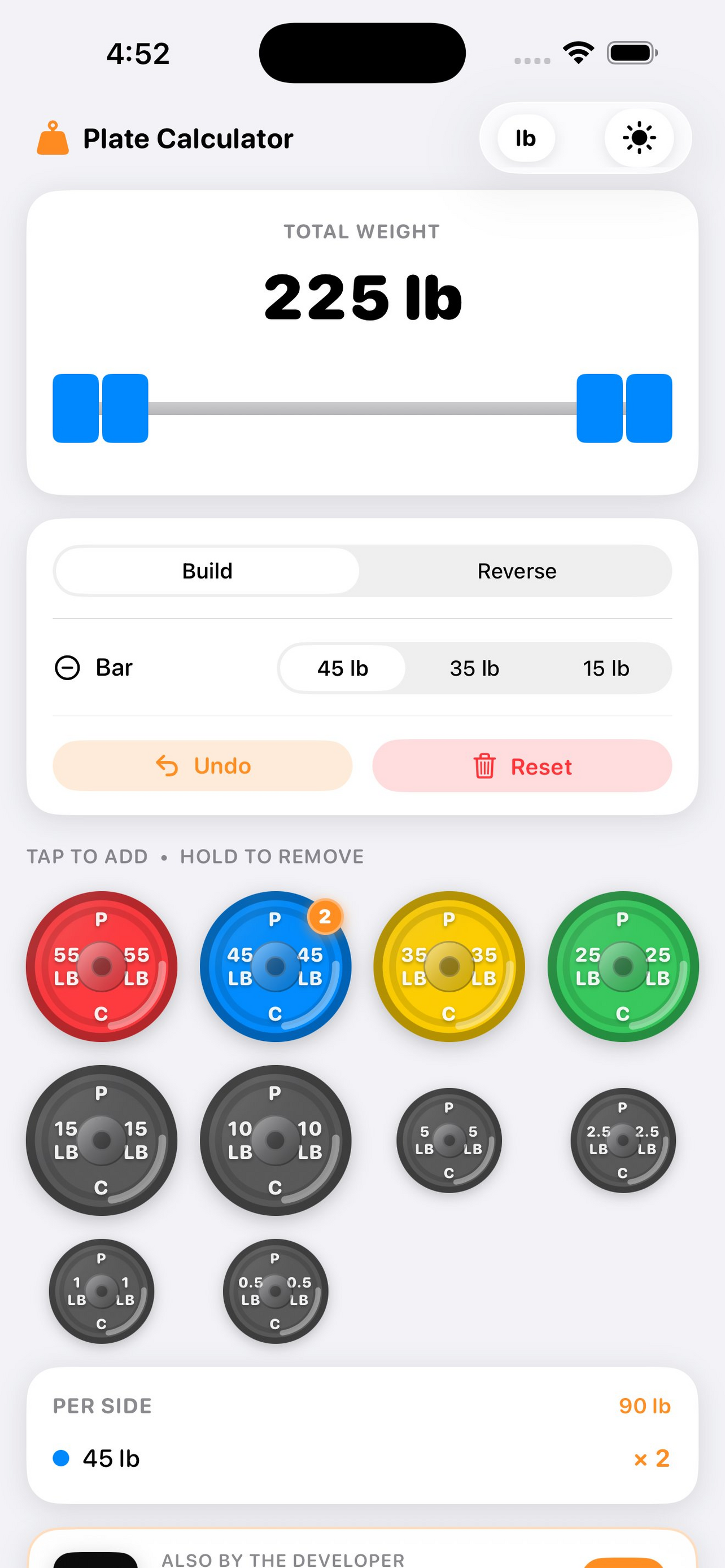 Plate Calculator Build mode screenshot